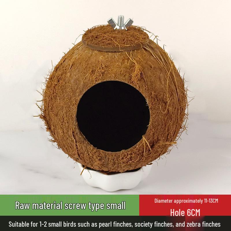 Coconut Shell Parrot & Finch Bird Nest - Natural Straw Woven Habitat for Small Birds