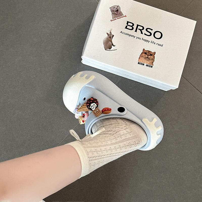 [BRSO] Cartoon cone soft-soled hole shoes are fashionable and versatile, cute, soft and cute in summer, and wear thick-soled cool slippers.