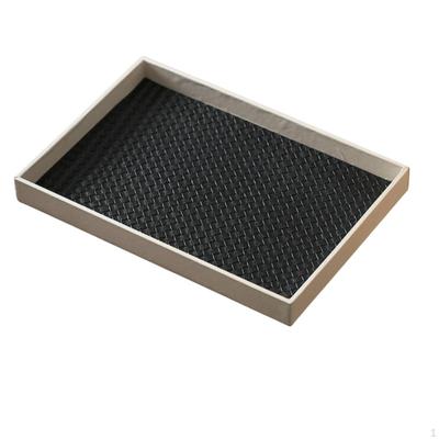Decorative Tray with Woven Pattern LeatherLike Minimalist Vanity Textured for Coffee Table