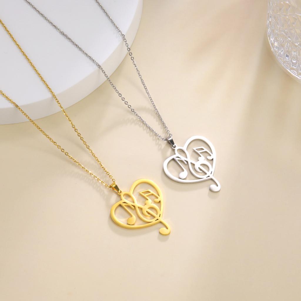 Music Notes Necklace High and Low Tone Heart Pendant Necklace - Stainless Steel Simple Elegant Charm Jewelry Teacher Gift 2025