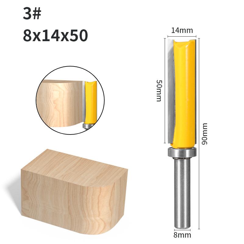 8mm Shank Bearing Guided Straight Router Bit - 14mm Cutting Diameter Flush Trim Cutter for Template Copying & Edge Profiling