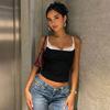 European and American Fashion Summer Hot-selling New Close-fitting Solid Color Splicing Lace Edge Spice Girl Style Suspender Top
