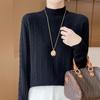 Women's Versatile Solid Color Wool Knit Sweater - Loose Half-High Collar, Long Sleeve Autumn & Winter Base Layer.