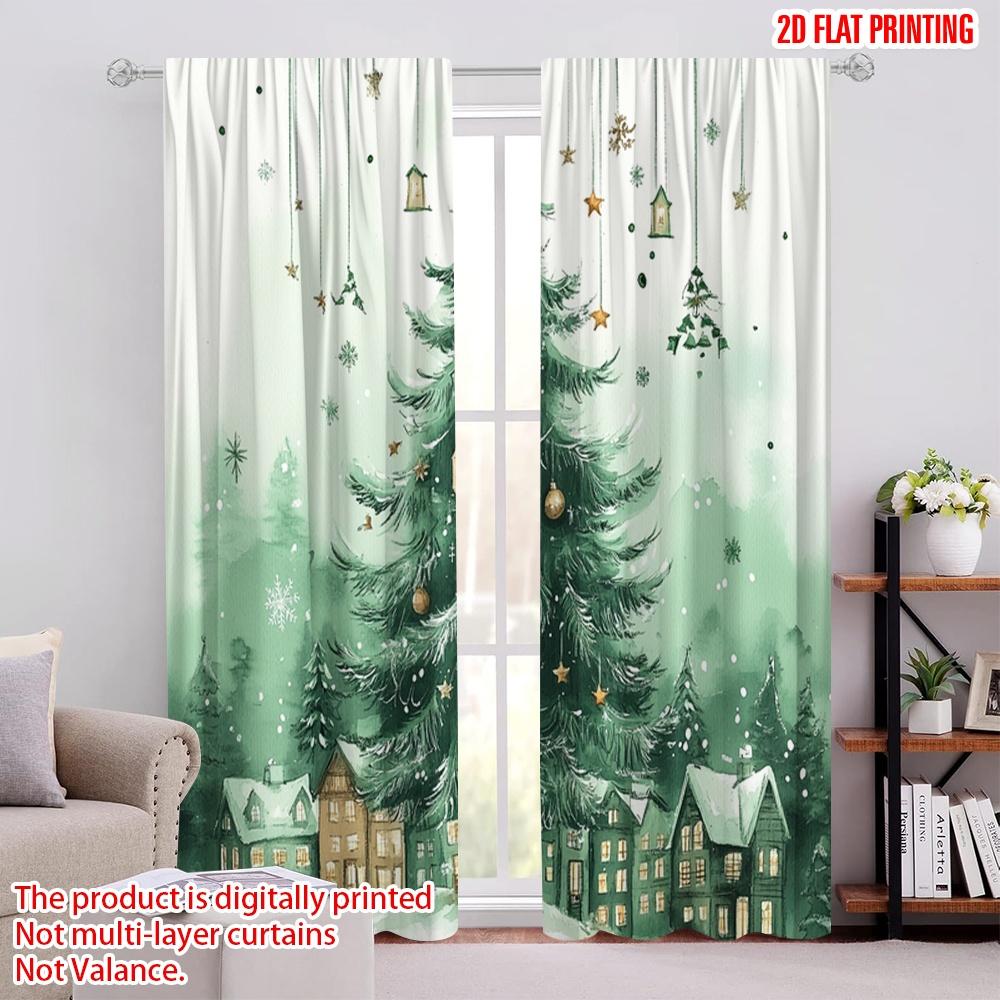 

2pcs,2D plane printing Popular Curtain Panels Christmas Tree Snow Village (2) Versatile Polyester Fabric (without rod) All 52.50 × 116.00 cm 2 pcs