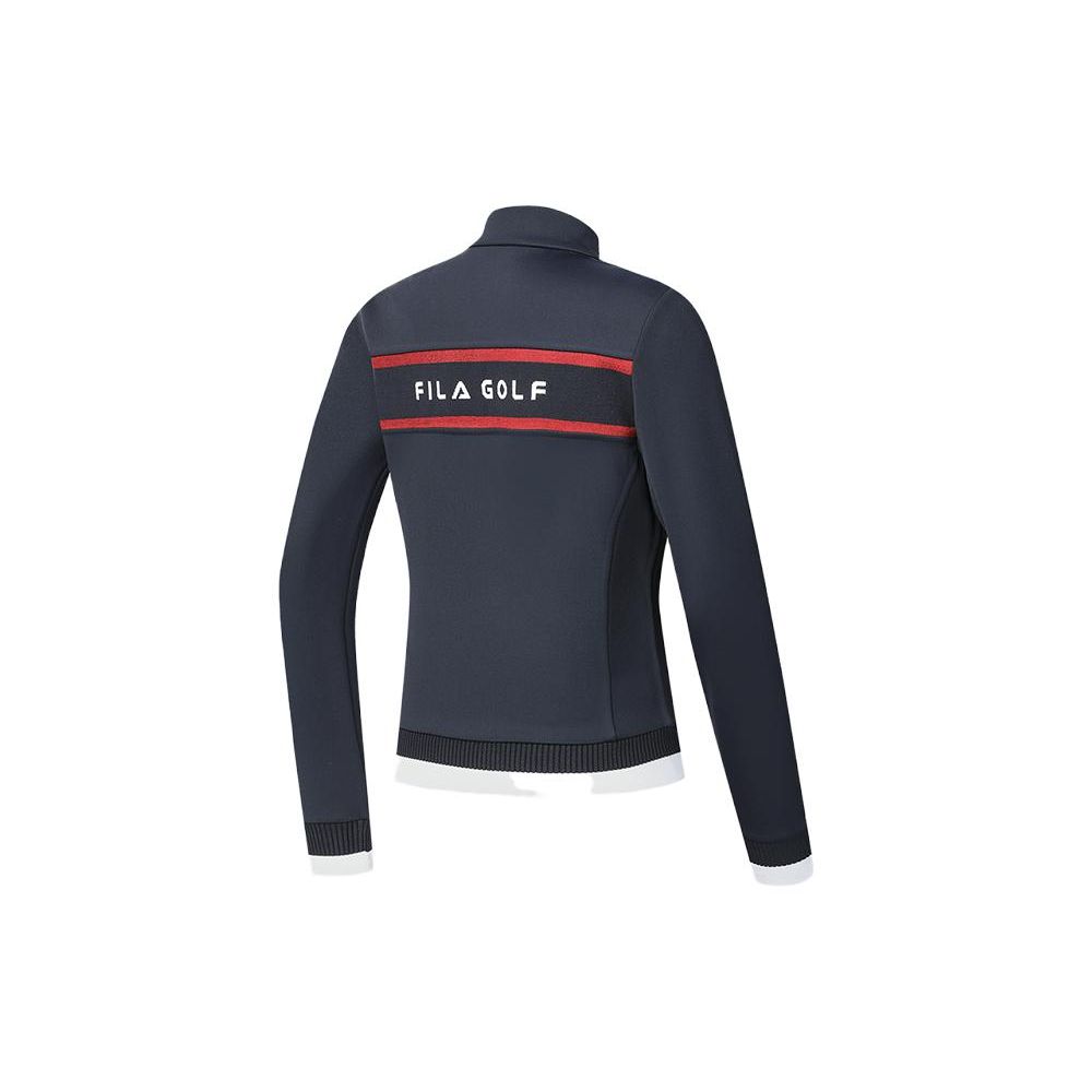 FILA Golf Series Retro Sports Stand Collar Letter Print Knitted Jacket Women Jacket Legendary-Blue A11W415503F-NV