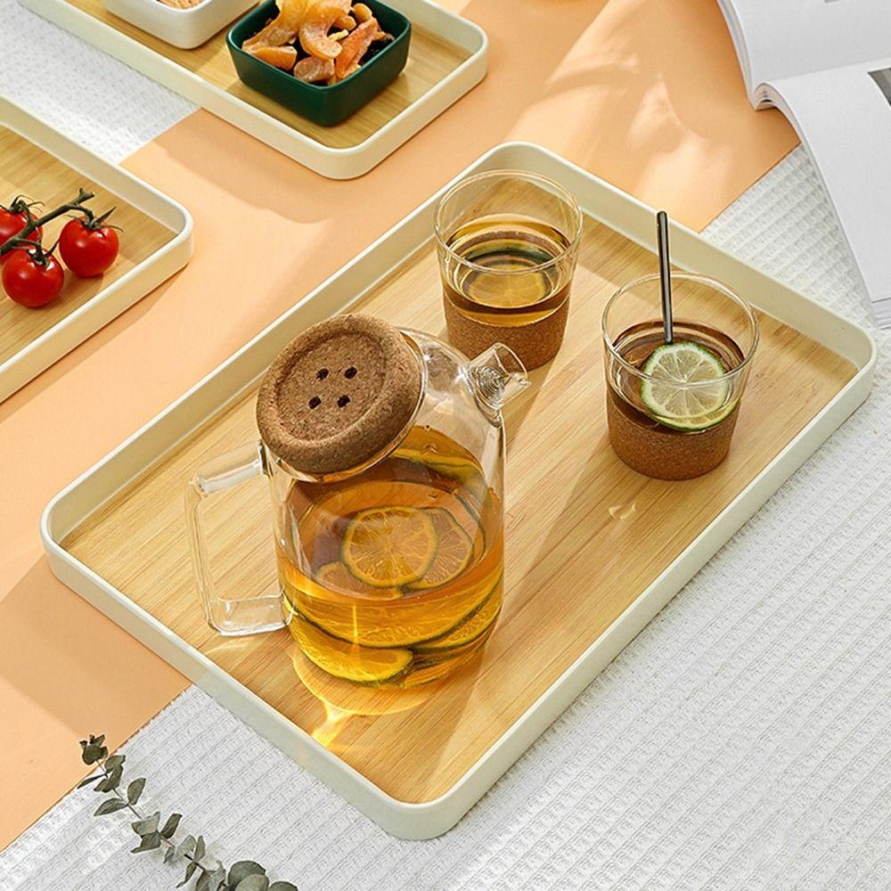 Rectangular Wood Pattern Tea Tray Japanese Style Tea Cup Plate Imitation Wood Grain Tray Home
