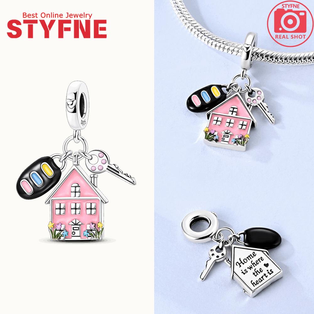 

New Charms 925 Silver Pink House Key Eiffel Tower Milan Cathedral Beads Pendants Fit Diy Bracelet Women Jewelry Gifts