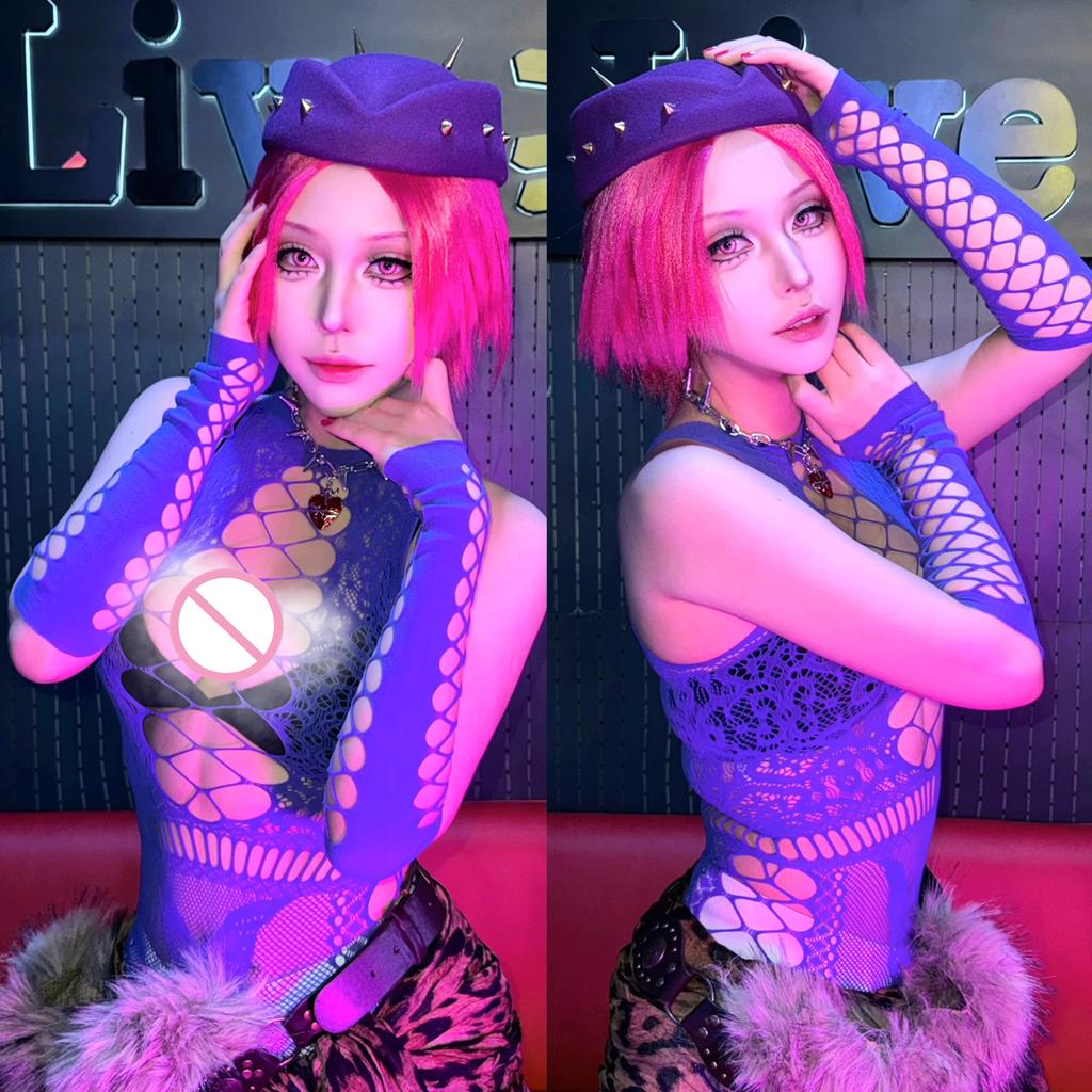 Open Bra Hollow Out Fishnet Dress With Gloves Round Neck See Through Cover Up Dress Women'S Swimwear Party Night Lingerie Dress