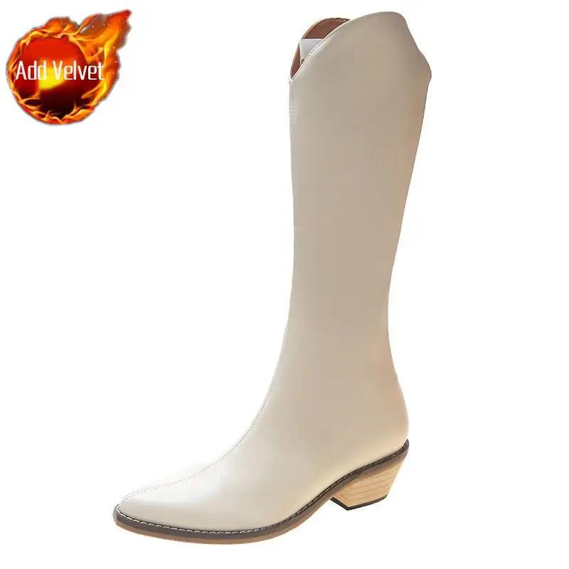 Knee High Shaft Shoes Woman Leather Large Size Warm Long Boots for Women New In Trend 2025 Sale Y2k Gyaru Quality Spring Goth Pu