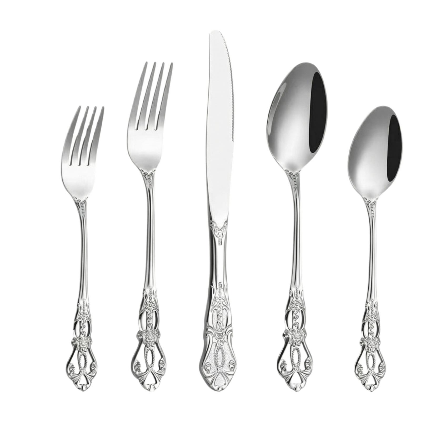 

Набор из 5 предметов: Нож, Вилка, Ложка из нержавеющей стали, Креативный набор One Size серебряный