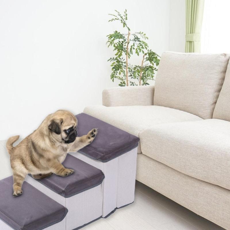 Scale Pieghevoli per Animali Domestici 3 Gradini in Schiuma per Cani Gatti per Letto Alto con Contenitore Scaletta per Animali Domestici per Cuccioli Piccoli Gatti