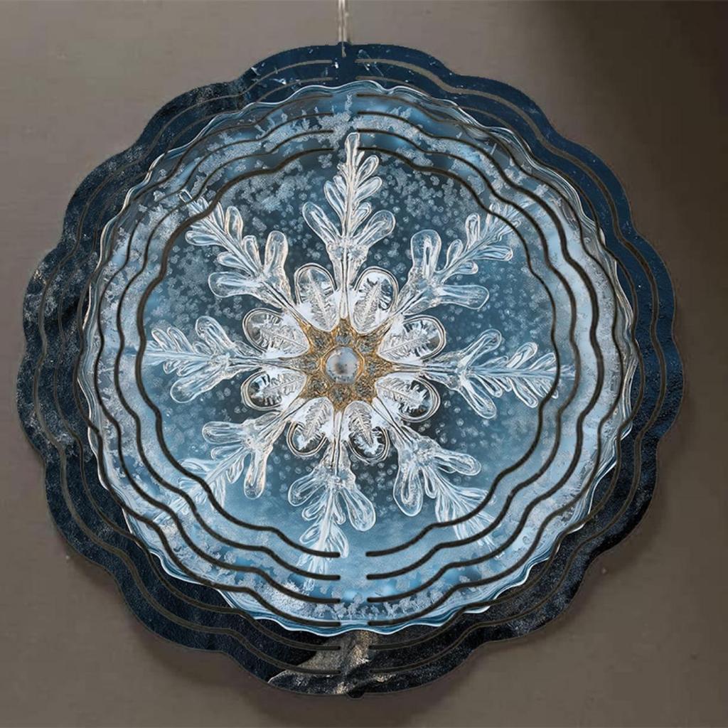 10 Inch Snowflake Wind Spinner for Garden Patio Decor with Frosted Glass Design 360 Swivel Hook All Season Outdoor Metal Art Winter Wonderland Gift