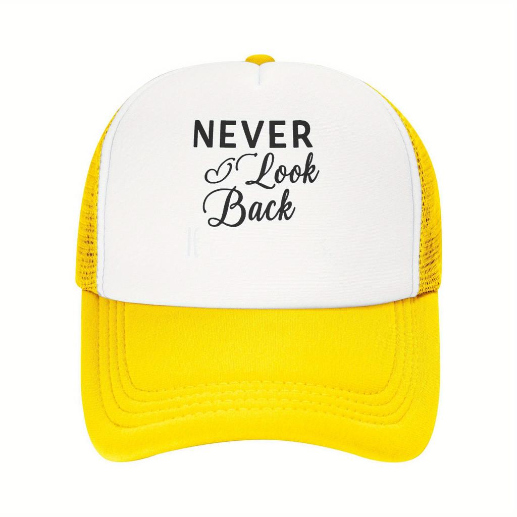 Never Look Back Print Trucker Hat Breathable Mesh Adult Baseball Cap Casual Outdoor Sports Adjustable Headwear