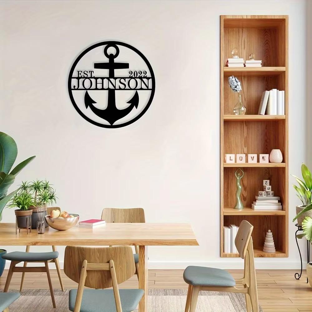 Nautisches Anker Metallschild Rund Personalisiert Benutzerdefinierter Name Wiederverwendbare Wanddekoration