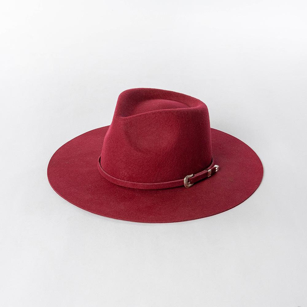 Autumn Winter French Style Pure Wool Fedora Hat With Belt Men Women Vintage Jazz Felt Cap Big Brim Stylish Casual Warm Dress Hat