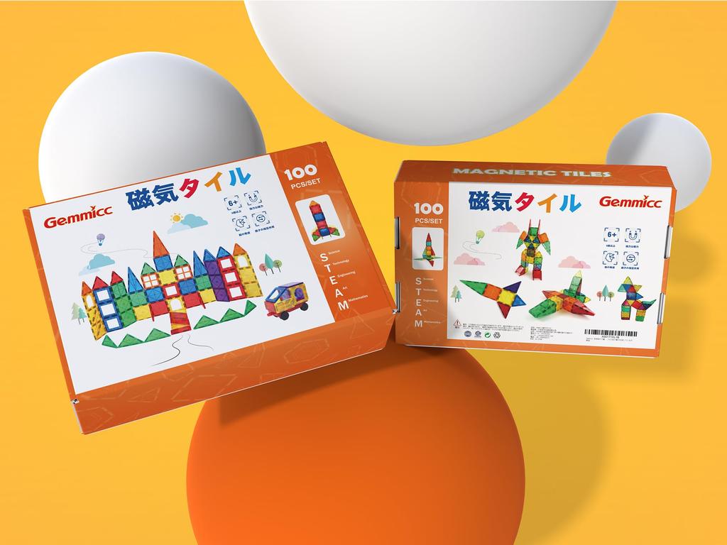 Gemmicc Magnetic Tiles and Building Blocks for Educational Magnetic Building Blocks for Boys and Includes 2 Vehicles 100-Piece Kids, STEM-Approved