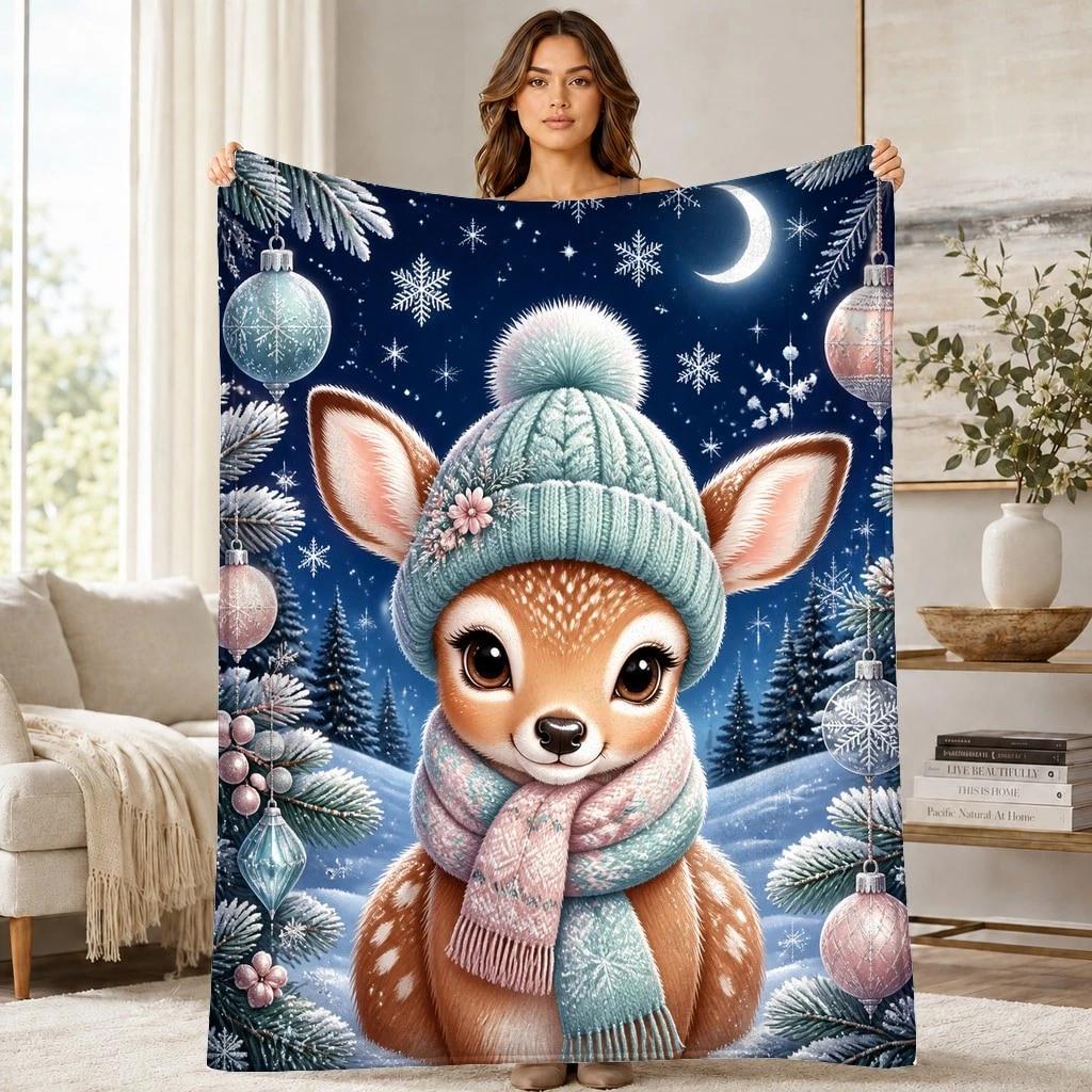 Winter Fawn Scarf Coral Fleece Blanket Woodland Animal Decor