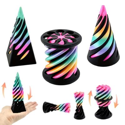 3Pcs 3D Printed Spiral Cone Figurine Impossible Passthrough Sculpture Vortex Thread Illusion Stress Relief Mini Spiral Pyramid Cylinder Fidget Toy