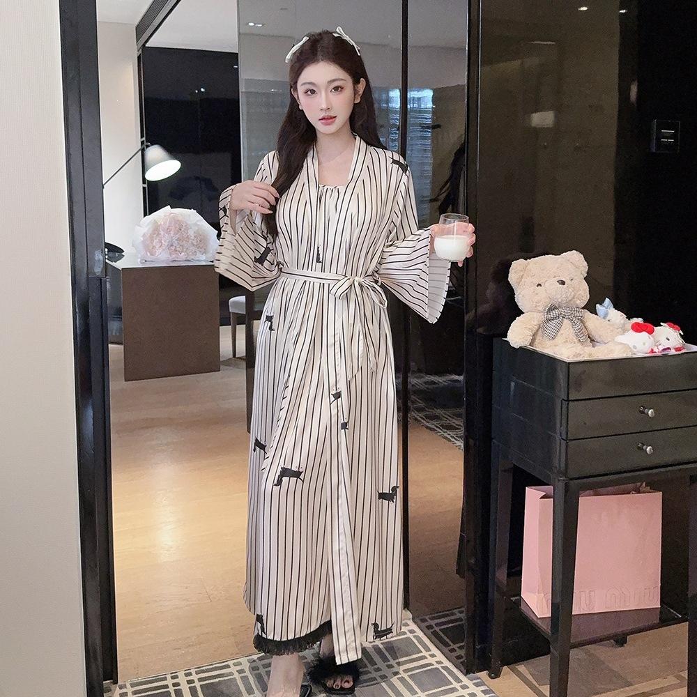Ice silk pajamas women's summer seaside vacation wind suspender pajamas women's new French pure desire beauty back loungewear