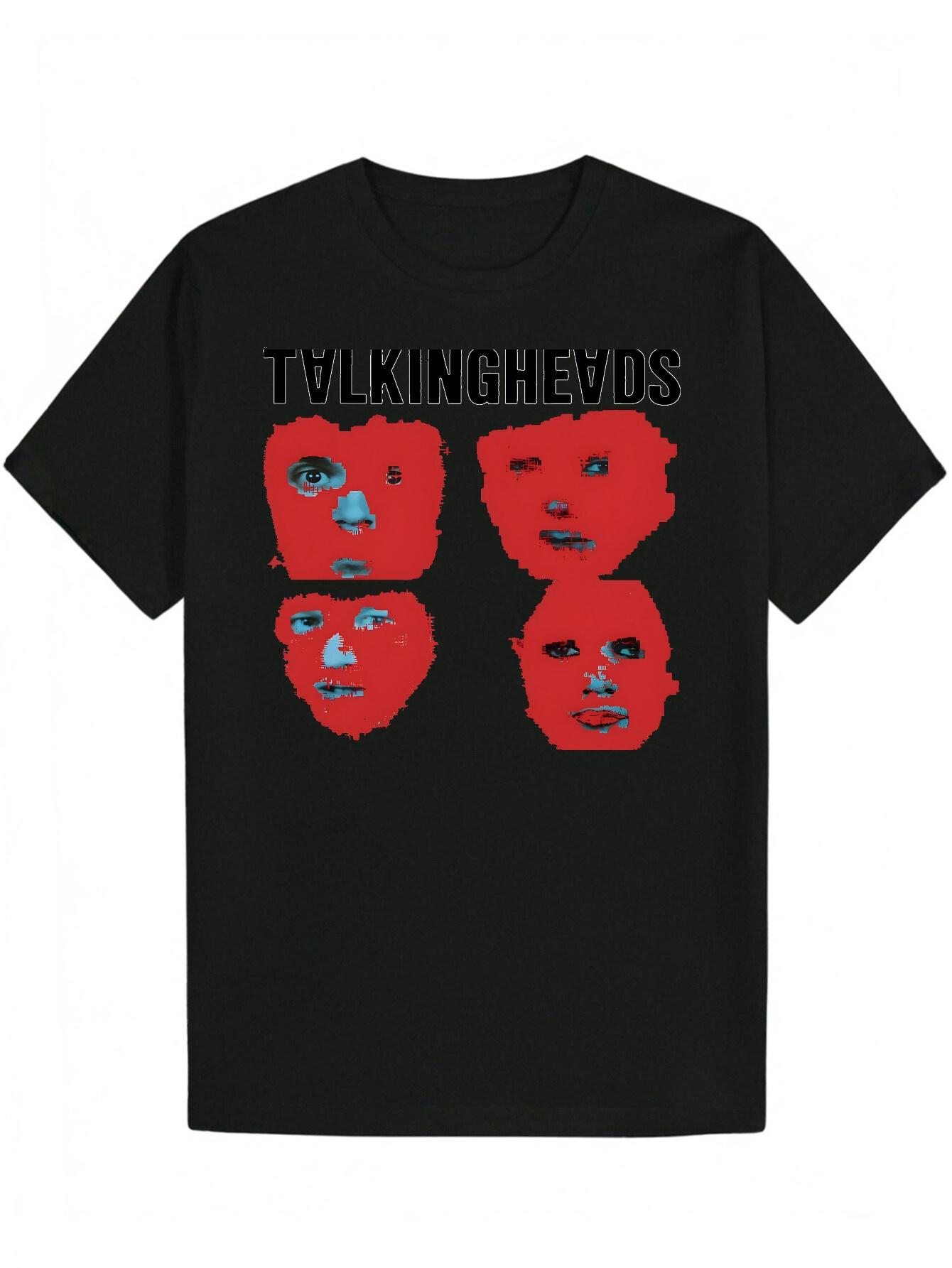 Crew Neck T-shirt - Bold TVLINGHEIDS Graphic Tee with Red & Blue Abstract Portrait Design L
