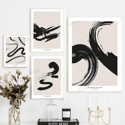 Abstract Brush Strokes Black and White Ink Canvas Printing Paintings Posters Wall Art Pictures for Living Room Home Decoration
