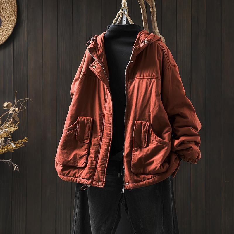 Women's Retro Casual Quilted Cotton Jacket with Hood, Large Pockets, Lightweight, Loose Fit, Plus Size, Winter Warm Outerwear.