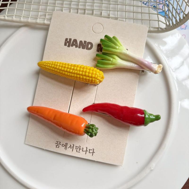 Funny Realistic Food Vegetable Barrettes Novelty Shape Hair Pins 2Pcs Random Styles Cute Hair Accessories for Party Favors