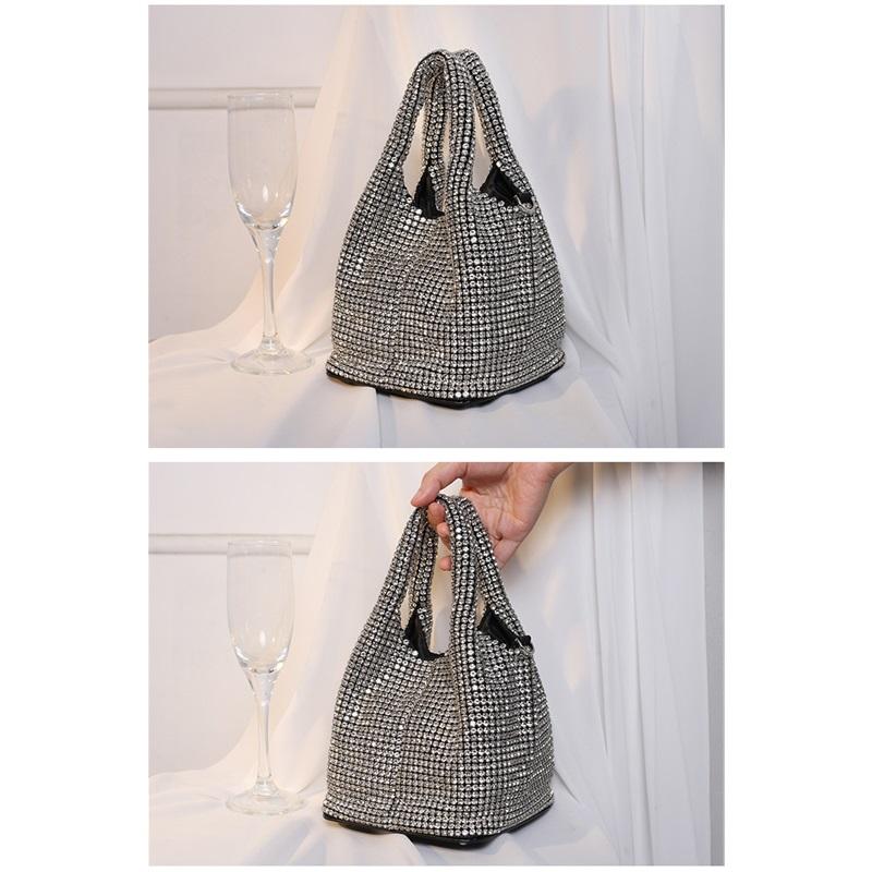 New Handmade Rhinestone Bucket Evening Bag Women Chain Crossbody Top Handle Vest Purse For Wedding Banquet Party