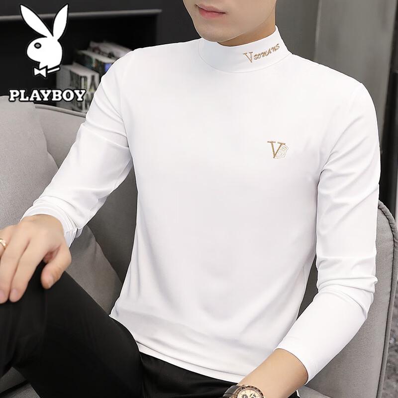PLAYBOY Men's Semi-High Collar Long-Sleeve T-Shirt