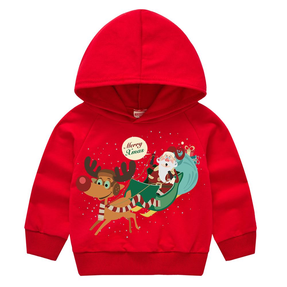 Christmas New Year Cartoon Spring and Fall Children's Printed Hooded Sweater Boys and Girls Casual Tops with Hoodie