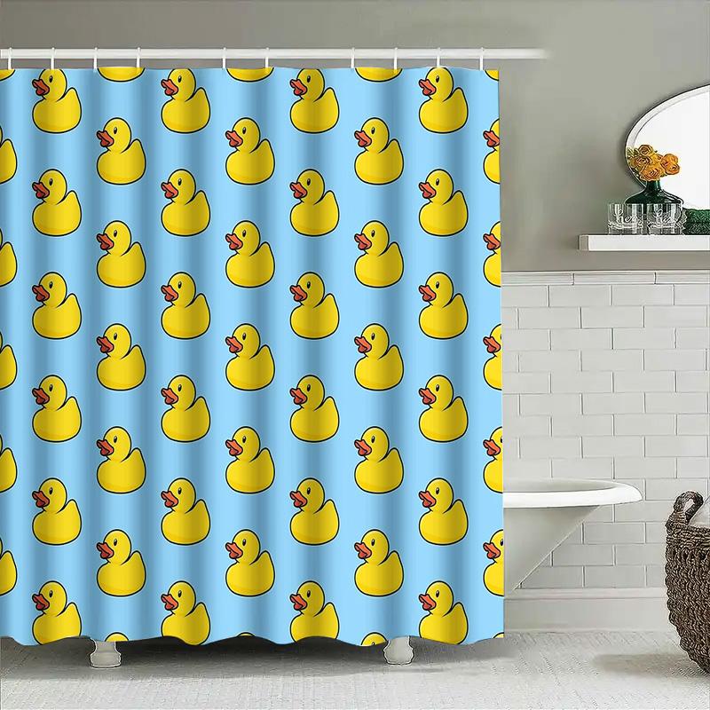 Tenda da Doccia per Bagno con Carino Motivo Anatra Tessuto Impermeabile Decorazione Stile Rustico Set di Rivestimento Lavabile