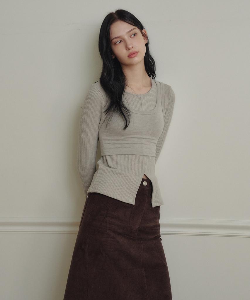 MARROT Sleeveless Top Layered Tee_Pale Khaki