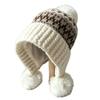 with Pom Poms Ear Flap Knitted Hat Ear Protection Winter Knit Hat Cold Proof Hat  For Women