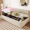 Sofa Bed 90 X 200 Cm, Sleep Function Sofa Bed with LED Lighting and Storage Space, Velvet Fabric, Beige (Without Mattress)