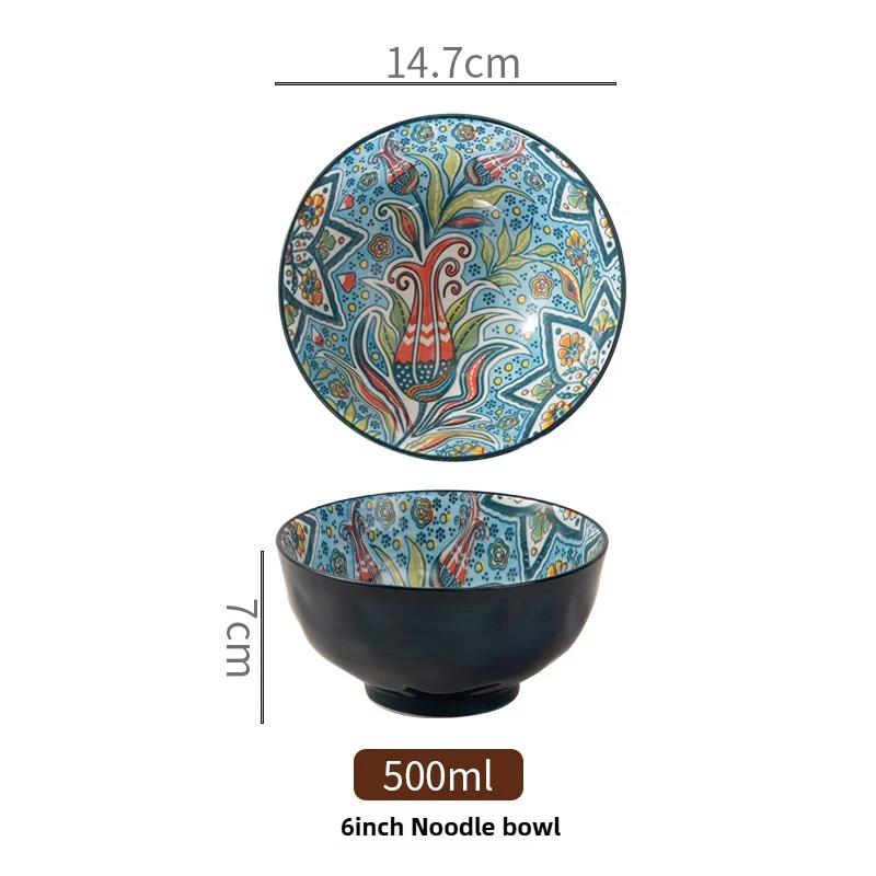 Bohemian Rice Bowl Home Creative Personality Ceramic Bowl High Appearance Level Retro Noodle Bowl Eating Rice Small Bowl