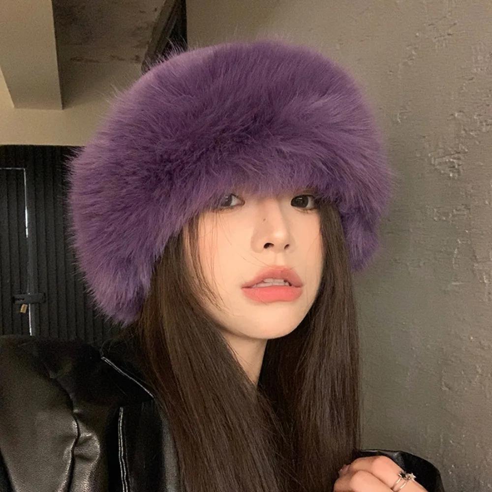 Fluffy Fur Bucket Hat Women Plush Fisherman Hat Warm Women's Winter Hat Thicken Cold Snowy Day Panama Cap Chrismas Gifts