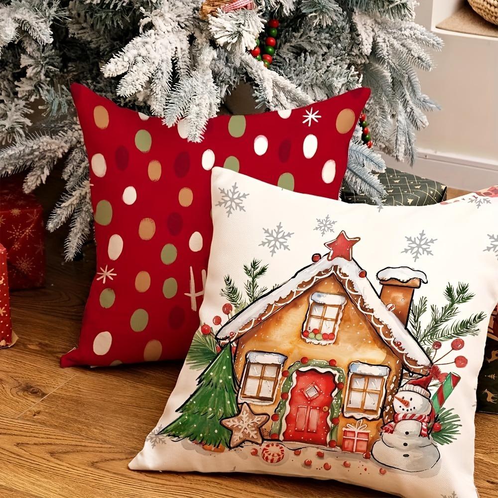 Christmas Pillow Covers: Gingerbread House, Ho Ho Ho, Falalala, and Festive Mug Designs Sofa Room Cushion Cover Home Decoration