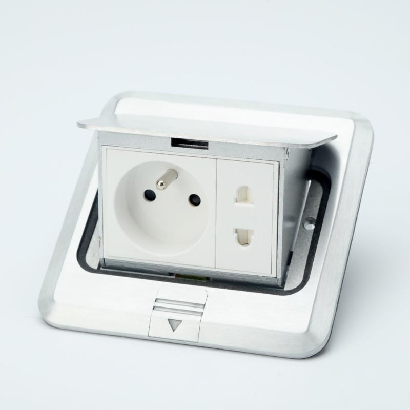 Square Style Network Computer Ground Plug Factory Aluminum Alloy Waterproof Ground Socket Damping Pop-up Floor Socket