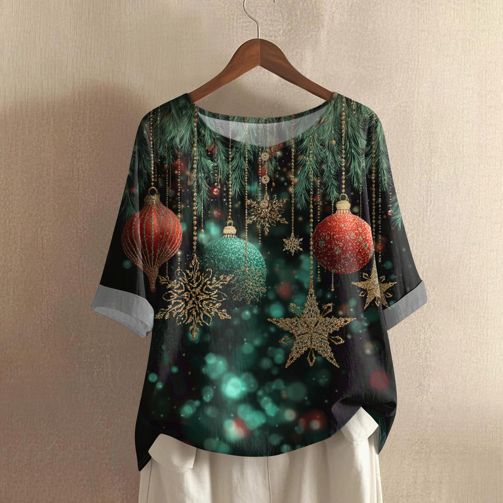 

Women s Fashionable And Casual Shirt Half-sleeve Round Neck Print Cotton And Linen Blouse Top M