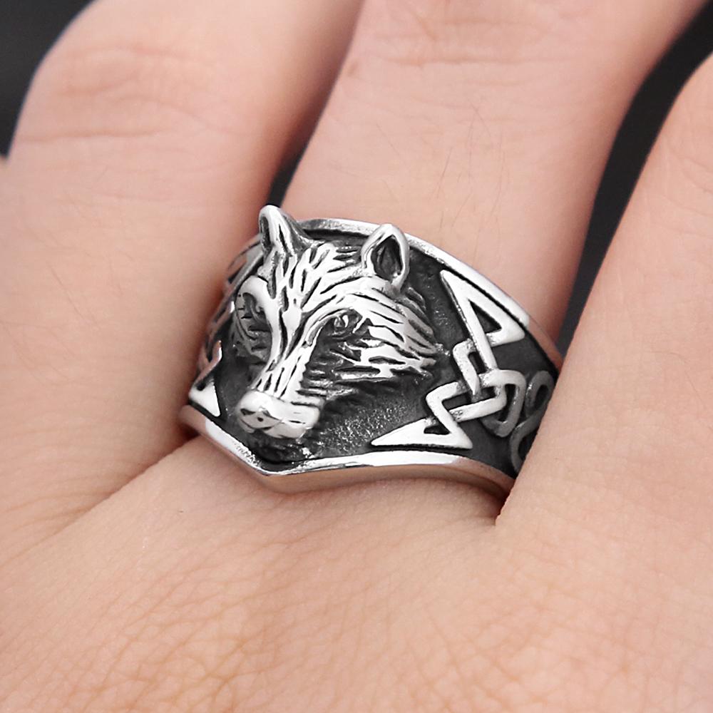 Vintage Stainless Steel Wolf Head Ring For Men Women Punk Fashion Viking Celtic Knot Rings Biker Amulet Jewelry Gifts Wholesale