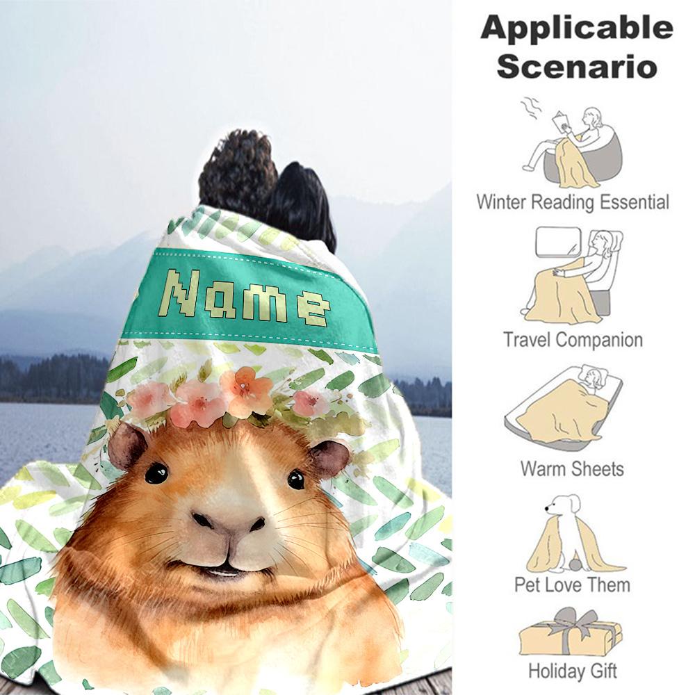 Wreath Capibara Customize Your Name Blanket Throw Personalized Blanket Soft Warm Cozy Versatile for Bed Bedding Nap Sofa Ideal for All Seasons