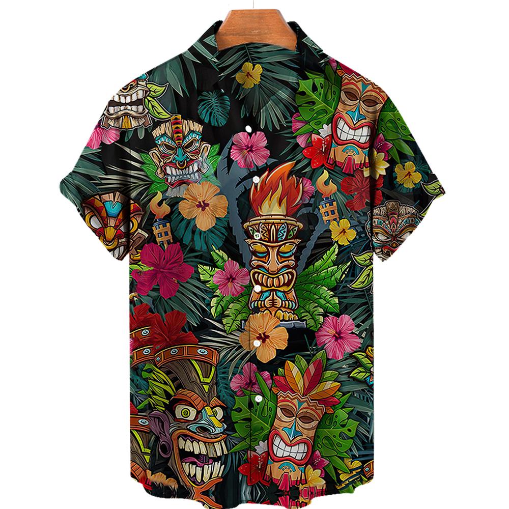 Herrenhemd Tropischer Strand 3D-Druck Herrenbekleidung Sommer Tiki Lässig Hawaii Strand Hawaiianische Harajuku Mode Urlaubshemd