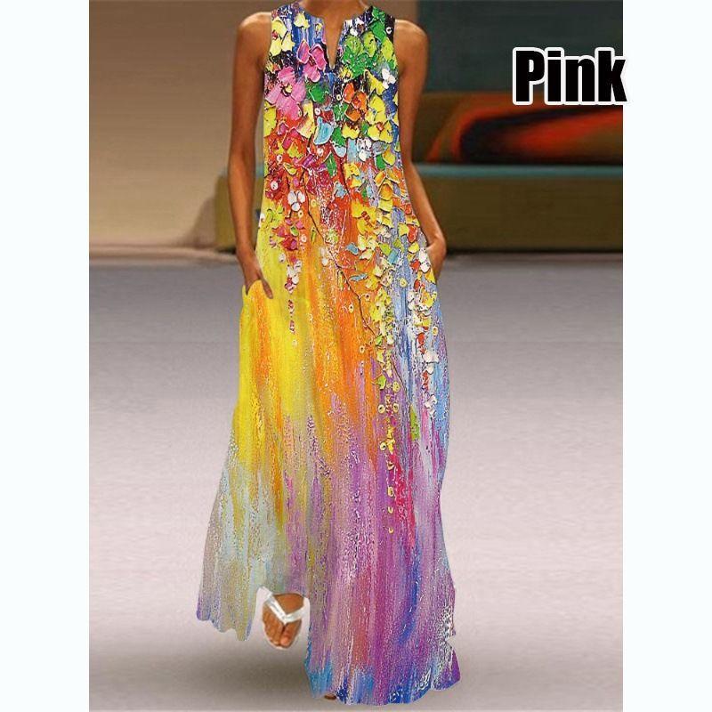 

Европейская и американская мода, летние женские платья без рукавов с v-образным вырезом и принтом, длинные