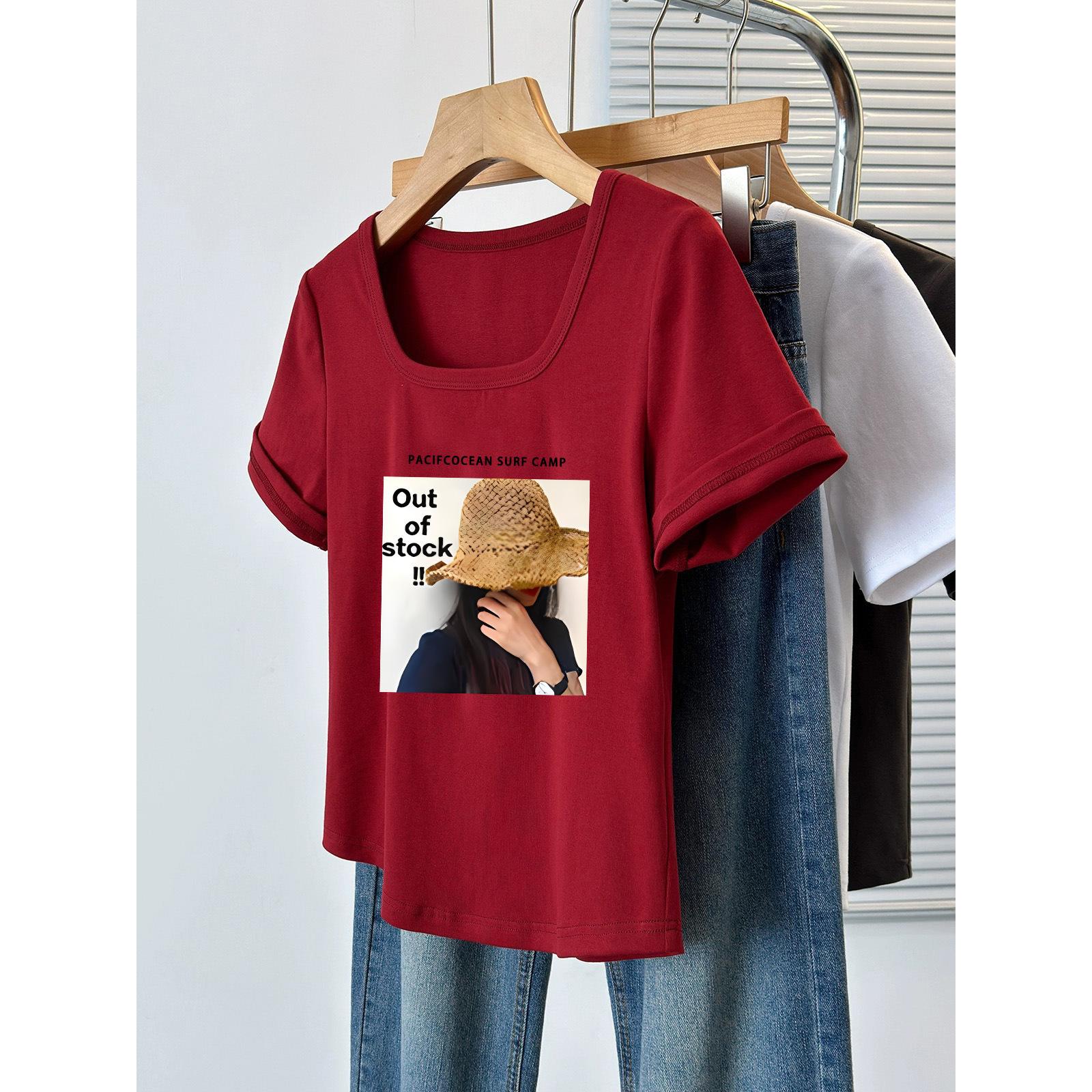 

Large size women s clothing covering meat and showing thinness short-sleeved t-shirt summer fat sister versatile design sense letter print front XL [160-100kg]
