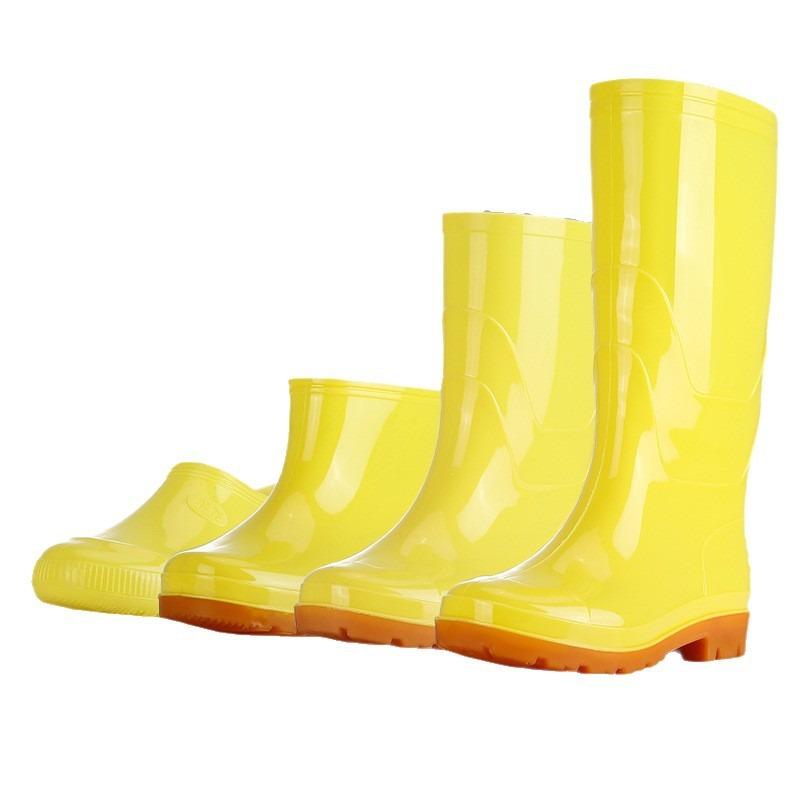 Yellow rain boots can add LOGO multi-height series water boots men's and women's rain shoes yellow thickened labor insurance shoes wading shoes