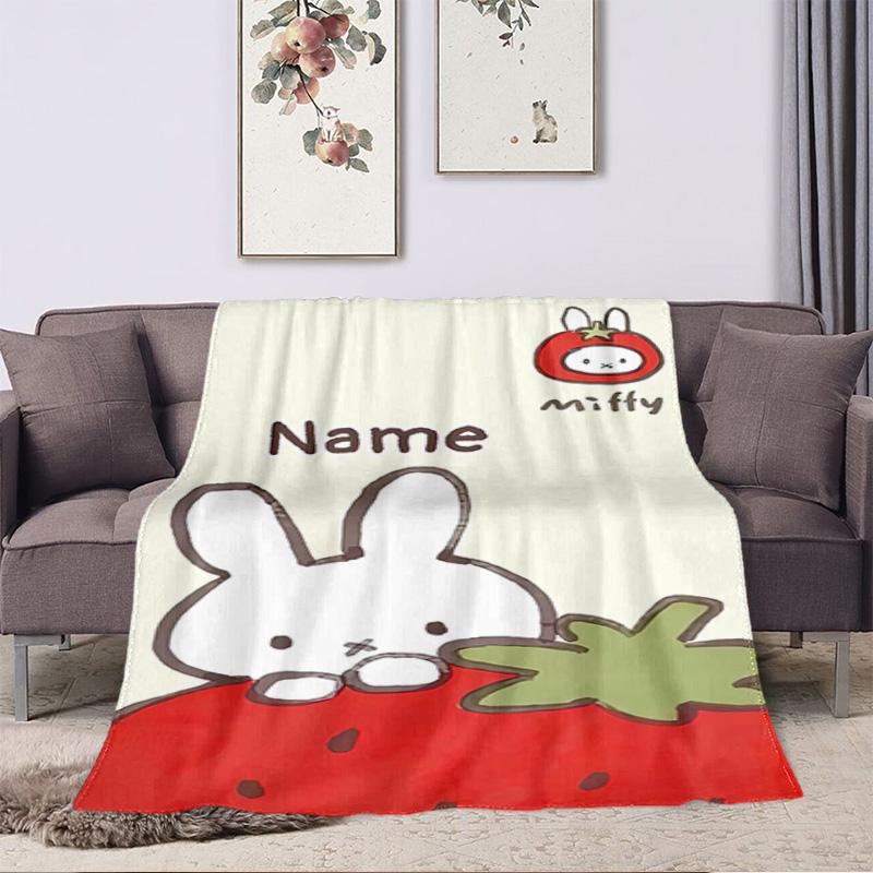 Custom Name Miffy Rabbit Strawberry Blanket Suitable All Seasons Soft Comfortable Sofa Office Home Blanket Suitable For All Seasons Home Decor