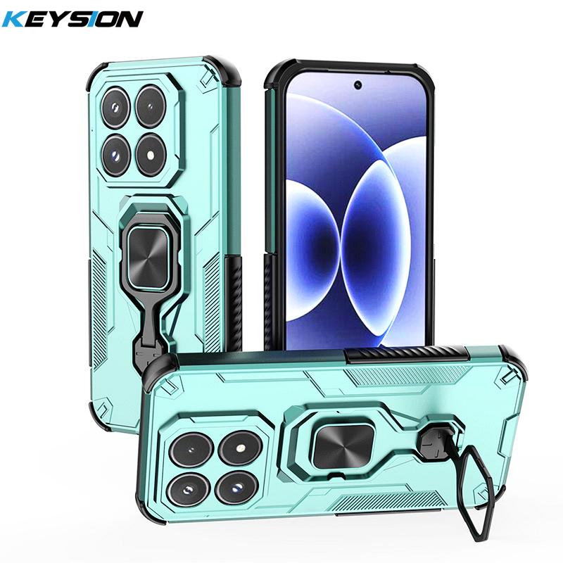 KEYSION Shockproof Armor Case for Xiaomi 17 Soft Silicone+PC Upright Metal Live Ring Stand Phone Back Cover for Xiaomi 17