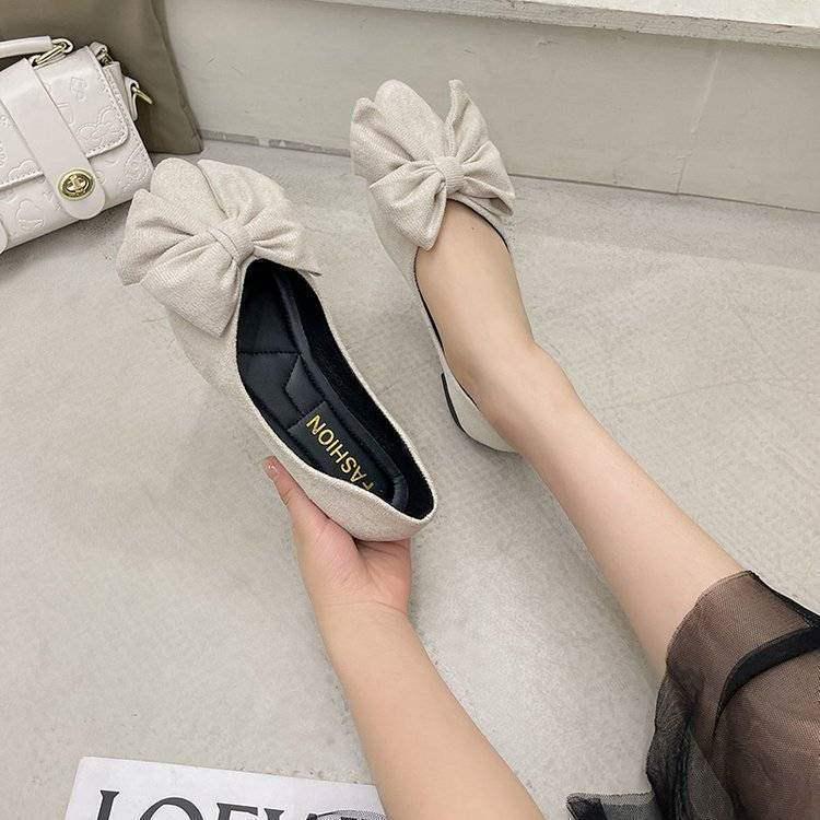 2025 Women's Pointed Toe Black Flats with Bow - Versatile Work Loafers