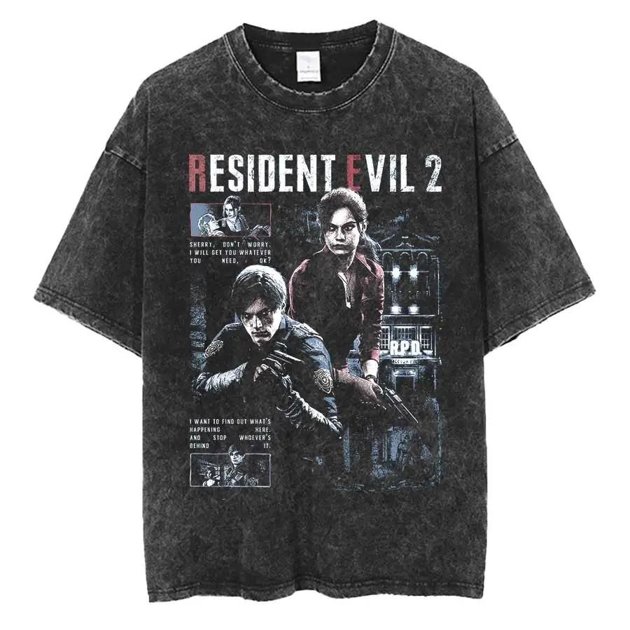 Resident Evil Washed Cotton T-Shirts BIOHAZARD Video Game Tees S разноцветный