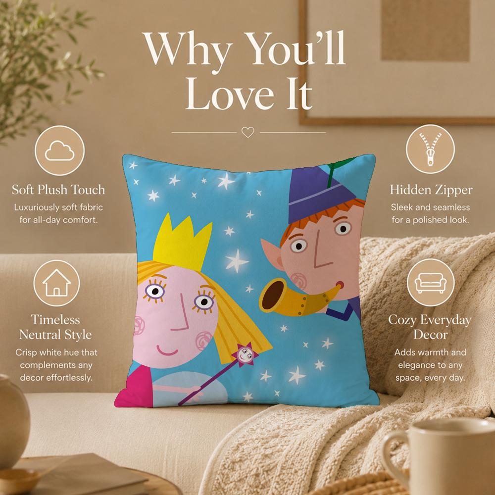 Housse de coussin dessin animé B-Ben Et Holly Petit Royaume Housse de coussin imprimée recto-verso Hypoallergénique Anti-acariens